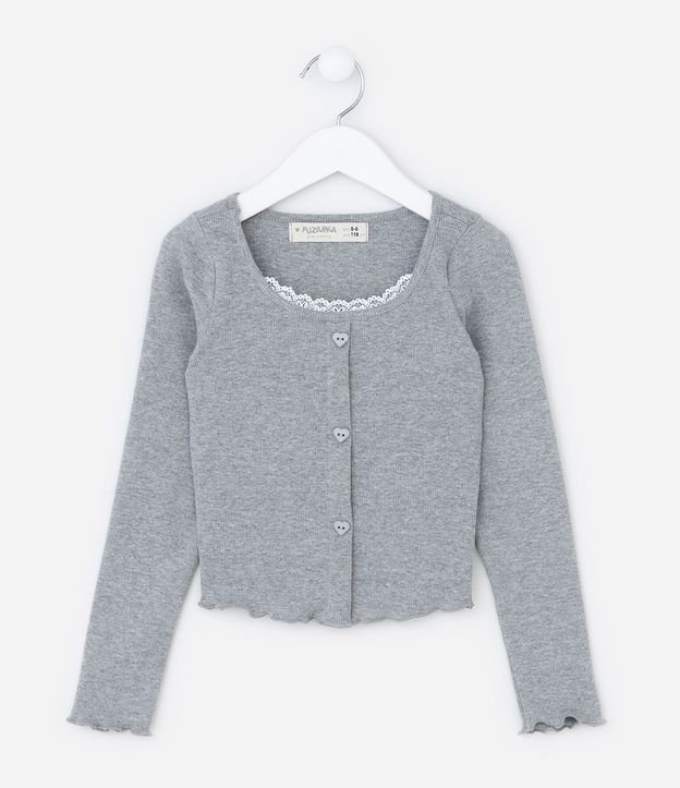 Blusa Infantil en Rib con Superposición de Encaje - Talle 5 a 14 años 2