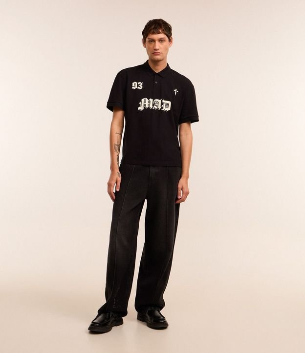 Remera Boxy en Algodón con Cuello Polo Lettering 93 Mad 2