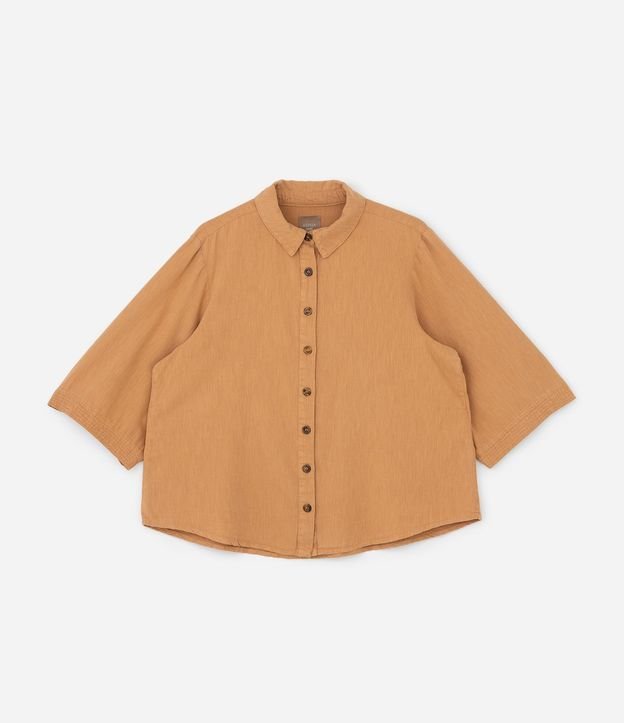 Camisa en Sarga con Pespontos y Bajo Larga Curve & Plus Size 5