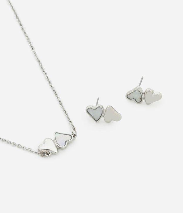Conjunto de Collar Corto con Corazones y Caravanas con con Corazones Dobles
