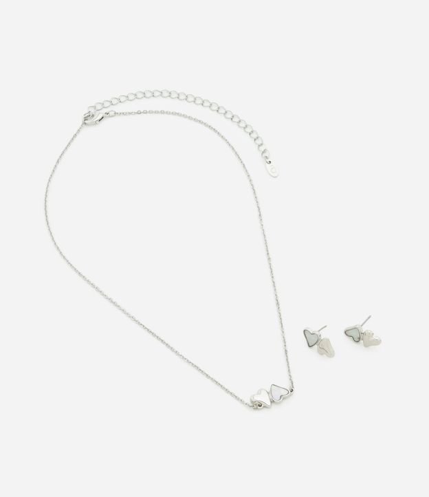 Conjunto de Collar Corto con Corazones y Caravanas con con Corazones Dobles 2