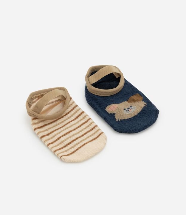Kit 02 Medias Ballet Infantil con Estampa Perro y Rayas - Talle 0 a 12 meses