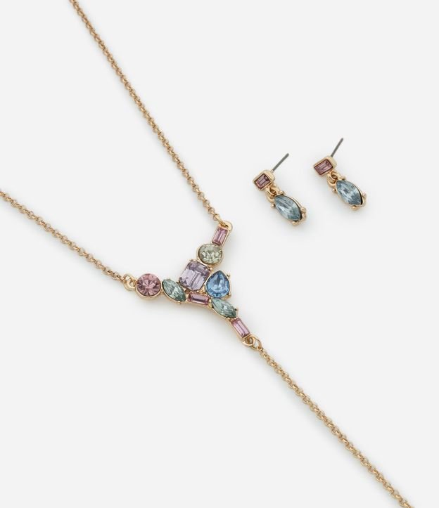 Conjunto de Collar Corbata con Strass y Caravana de Strass