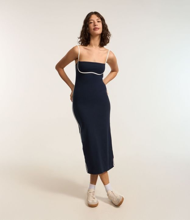 Vestido Midi con Bies Contrastante en el Busto 2