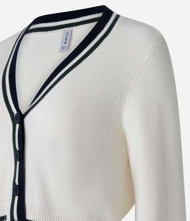 Cardigan Corto en Punto con Detalles de Rayas Contrastantes 6