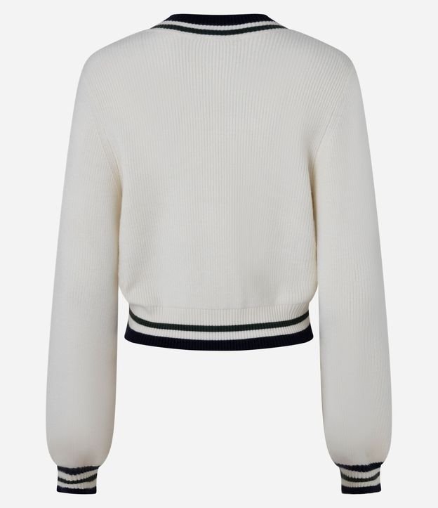 Cardigan Corto en Punto con Detalles de Rayas Contrastantes 7