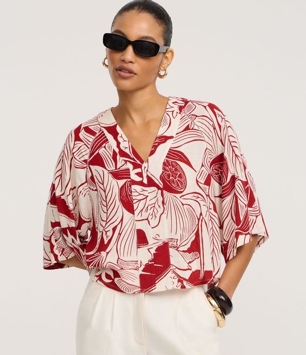 Blusa en Viscosa con Estampado Follajes y Limones