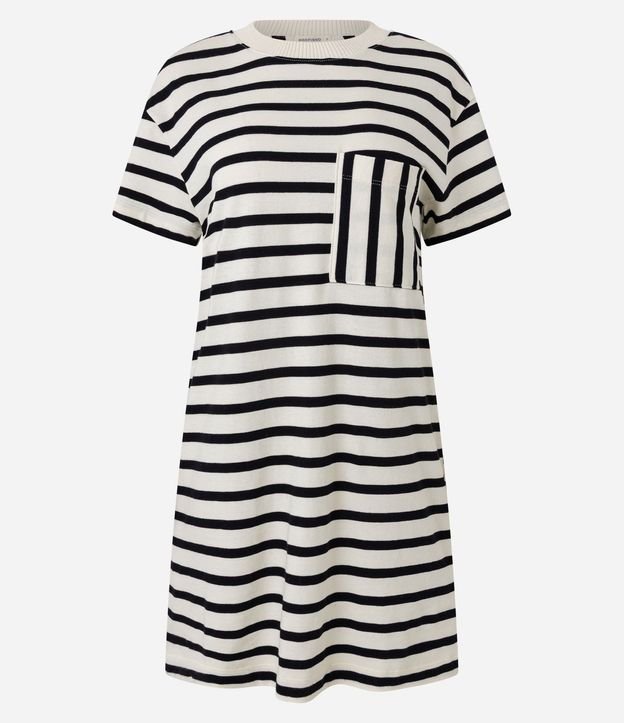 Vestido T-Shirt Corto en Cotton con Bolsillo y Rayas 7