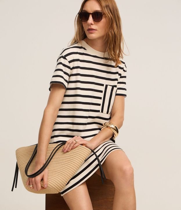 Vestido T-Shirt Corto en Cotton con Bolsillo y Rayas 5