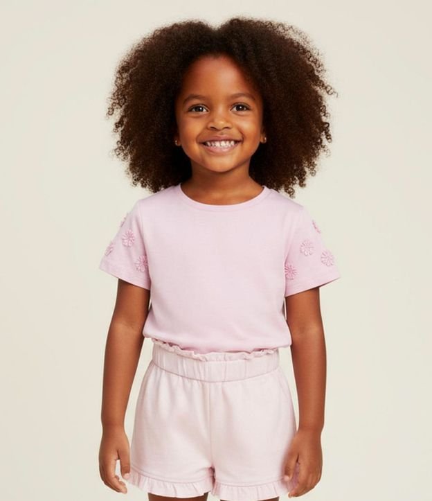 Blusa Infantil con Flores Aplicadas en la Manga - Talle 1 a 6 años