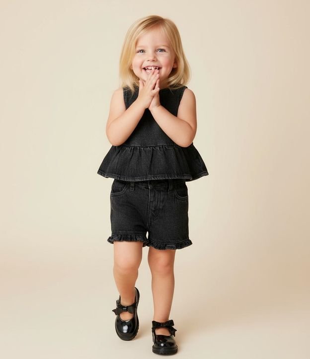 Short Infantil en Jeans con Volados - Talle 1 a 6 años