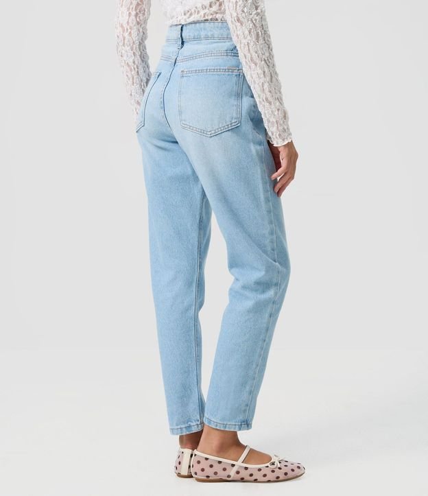 Pantalón Mom Básico Jeans con Cintura Alta y Bajo Plegado 3