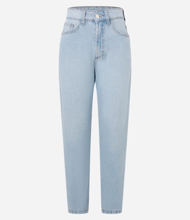 Pantalón Mom Básico Jeans con Cintura Alta y Bajo Plegado 4