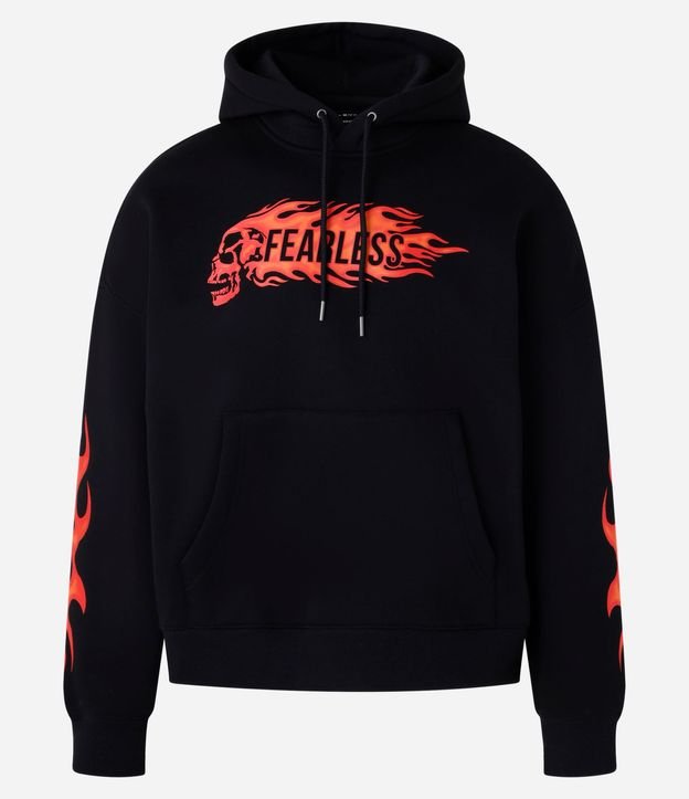 Saco Oversized en Algodón con capucha y Estampa Lettering Chamas 5