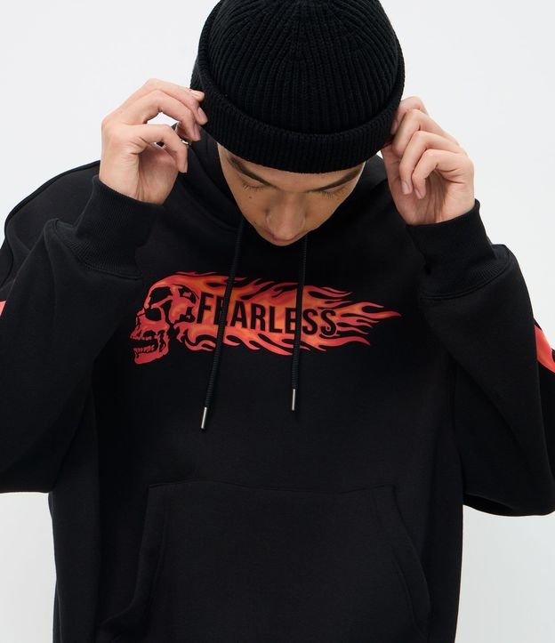 Saco Oversized en Algodón con capucha y Estampa Lettering Chamas