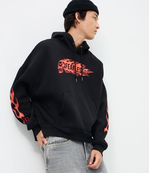 Saco Oversized en Algodón con capucha y Estampa Lettering Chamas 2