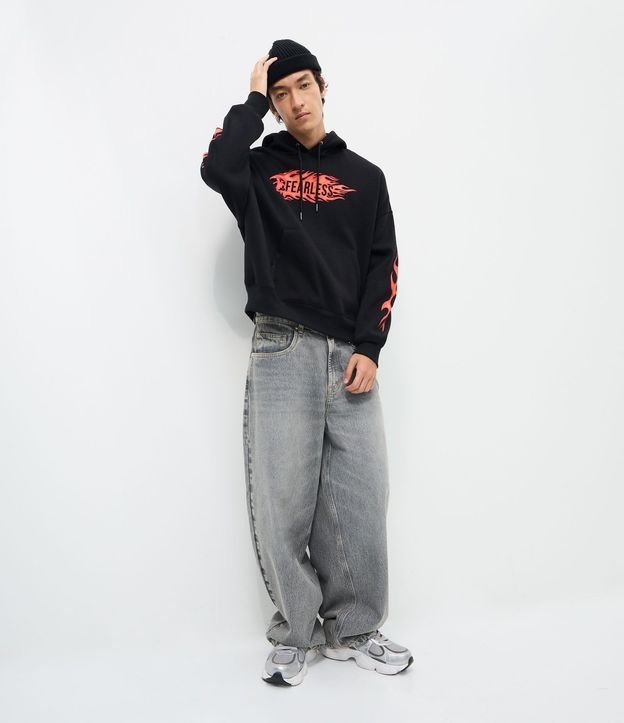Saco Oversized en Algodón con capucha y Estampa Lettering Chamas 3