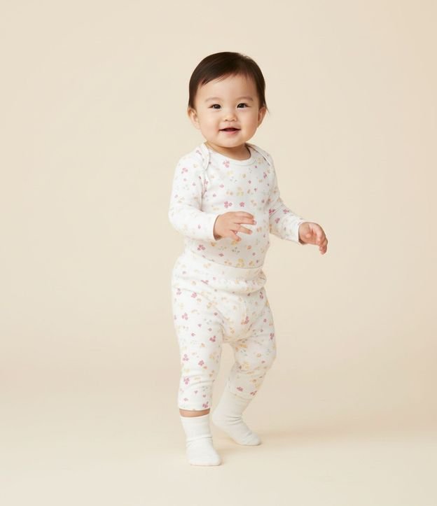 Pantalón Legging Infantil con Estampa Floral - Talle RN a 18 meses