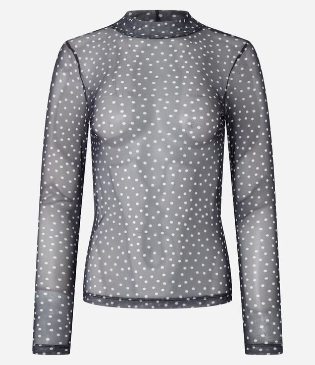 Blusa en Tule con Cuello Alto y Estampa de Lunares 4