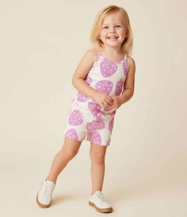 Short Clochard Infantil con Estampa Morangos - Tam1 a 6 años