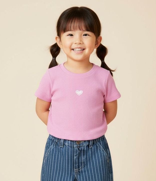Blusa Infantil Acanalada con Bordado de Corazón - Talle 1 a 6 años
