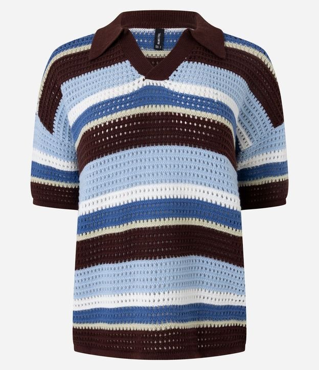 Remera Oversized de Punto Listrado y Cuello Polo 5