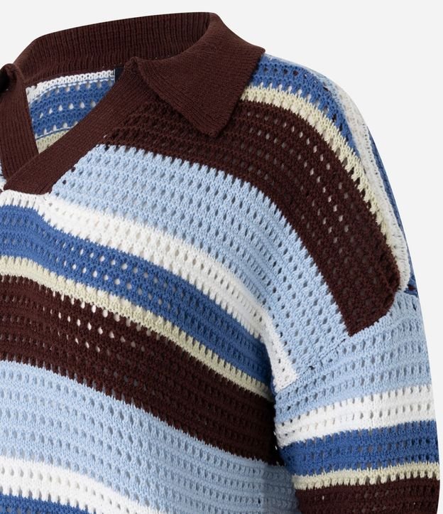 Remera Oversized de Punto Listrado y Cuello Polo 6