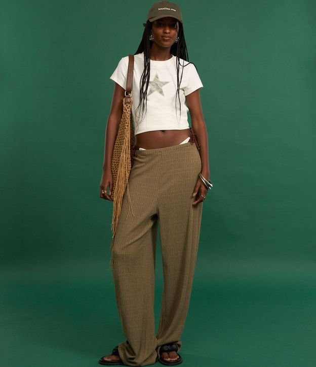 Pantalón Wide Texturizada con Cintura Elástica 5