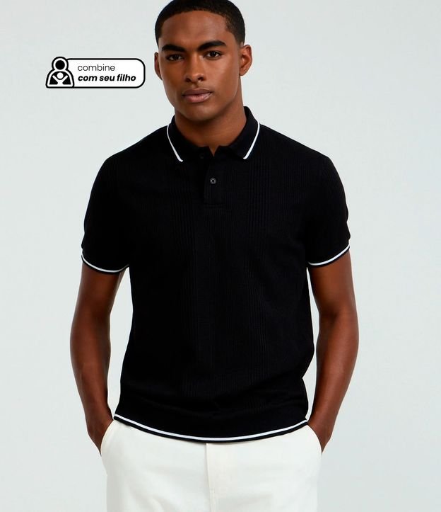 Polo Regular en Media Malla con Textura Rayada y Detalles Contrastantes 1