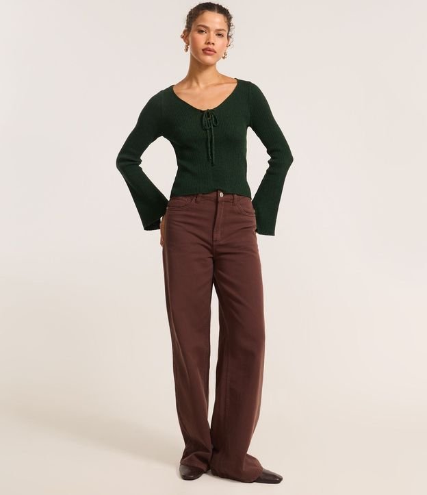 Blusa Acanalada en Punto con Lazo y Puño Amplio 2