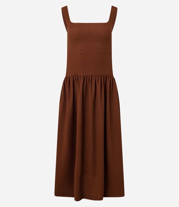 Vestido Recto Midi Texturizado con Escote Cuadrado 5
