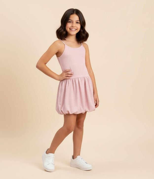 Vestido Balonê Corto con Textura Acanalada - Talle 7 a 14 años