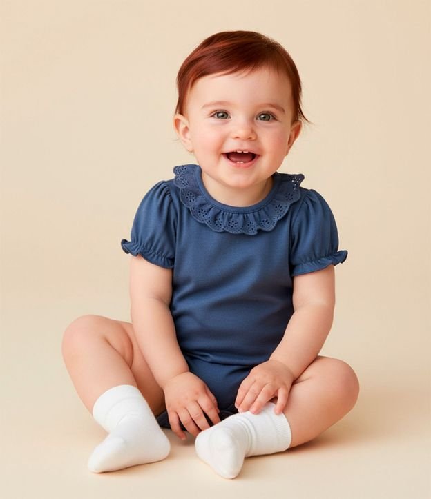 Body Infantil con Volado Broderie en el Cuello - Talle 0 a 18 meses