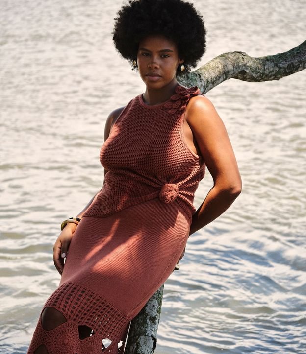 Vestido Long Midi en Punto con Vazados y Punto Diferenciado 2
