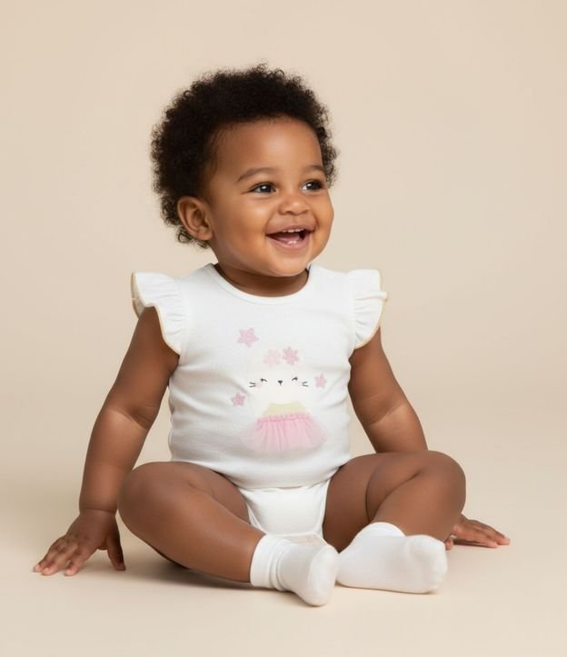 Body Infantil Gatita con Pollera de Tule - Talle 0 a 18 Meses