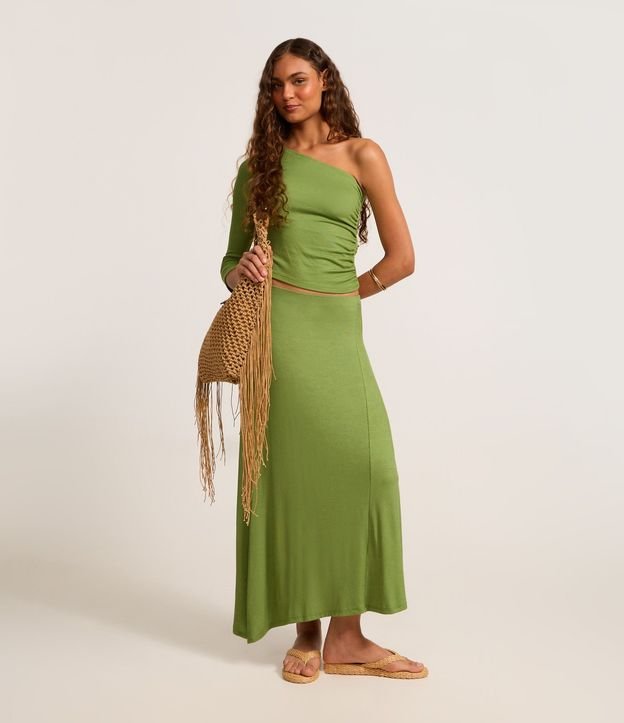 Pollera Long Midi en Rib con Bajo Asimétrica