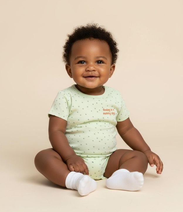 Mono Corto Infantil Estampado con Bordado  - Talle 0 a 18 meses