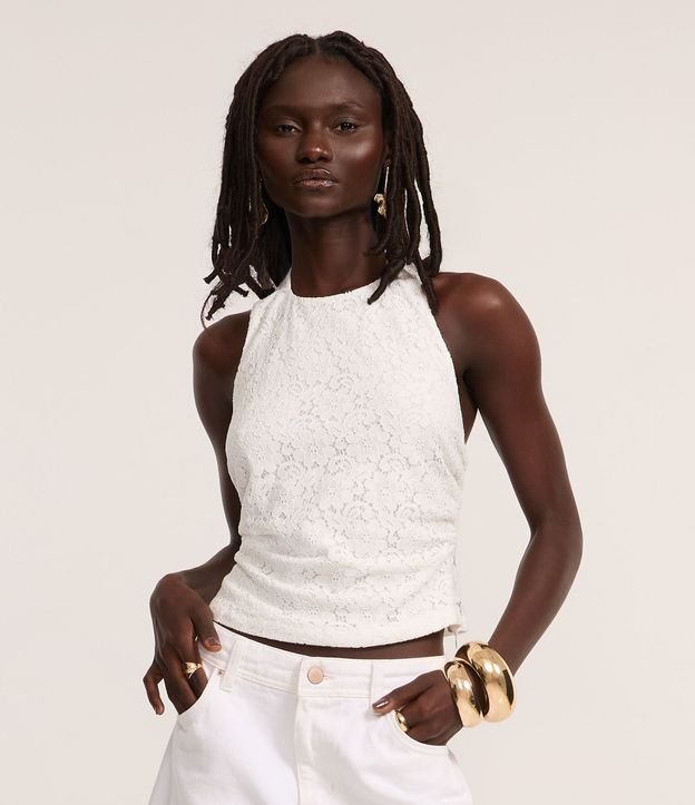 Blusa en Algodón de Encaje con Frente Única