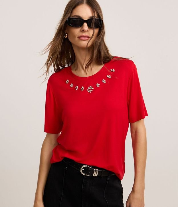 Remera T-shirt en Viscosa con Aplicación de Strass 1