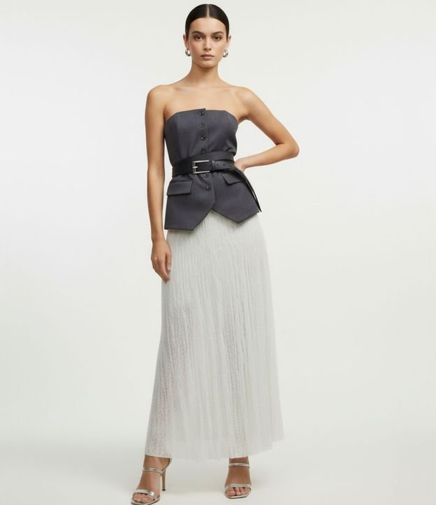 Pollera Evasê New Midi con Encaje Texturizada