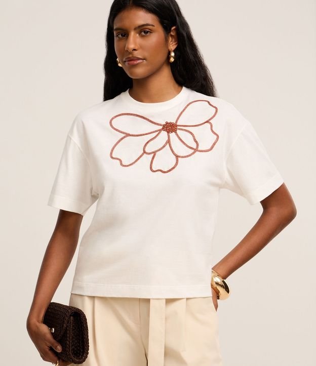Blusa Boxy en Algodón con Bordado Floral