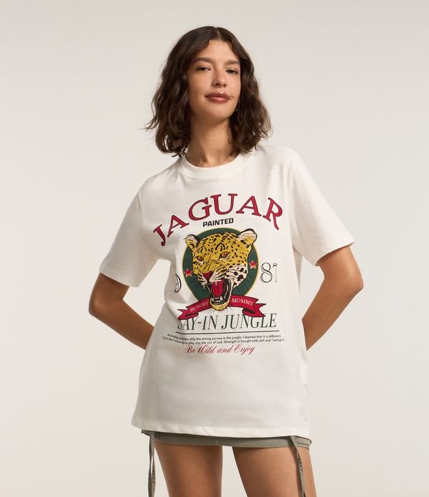 Remera Alargada en Algodón con Estampa Jaguar