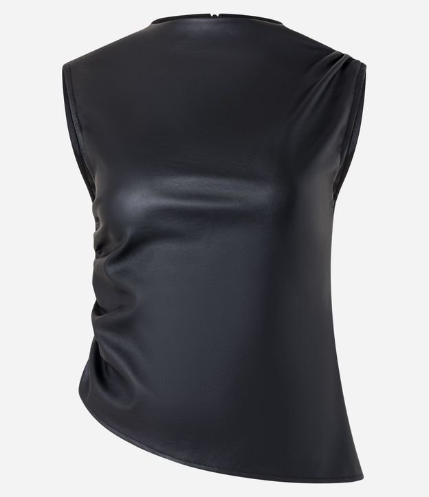 Blusa en PU con Drapeado Lateral y Bajo Asimétrica