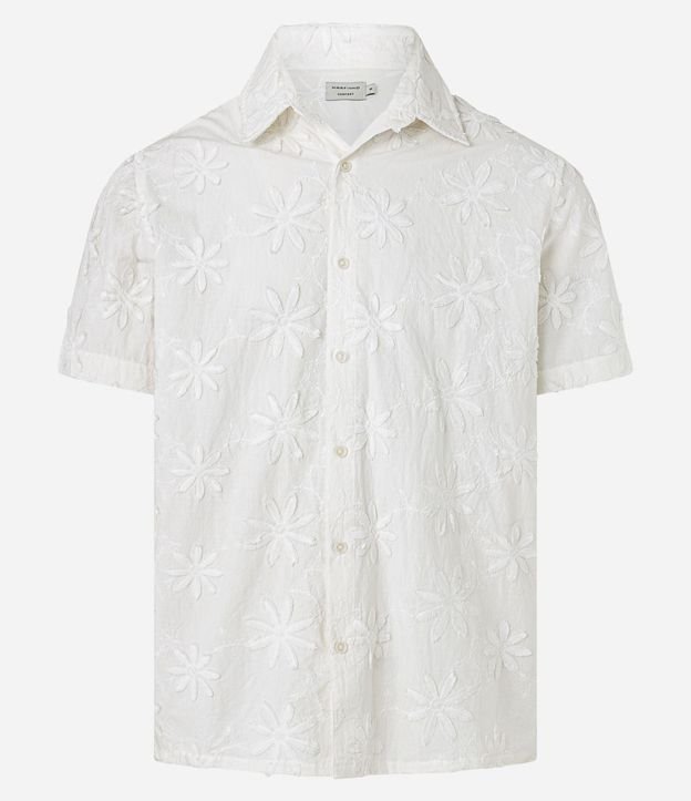 Camisa Comfort en Algodón con Estampa Bordada de Flores