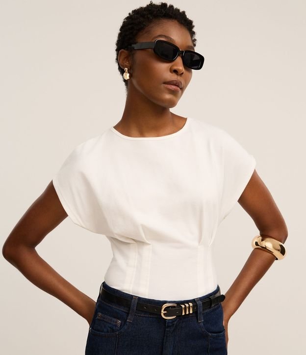 Blusa en Algodón con Pliegues Delanteros Corsetadas