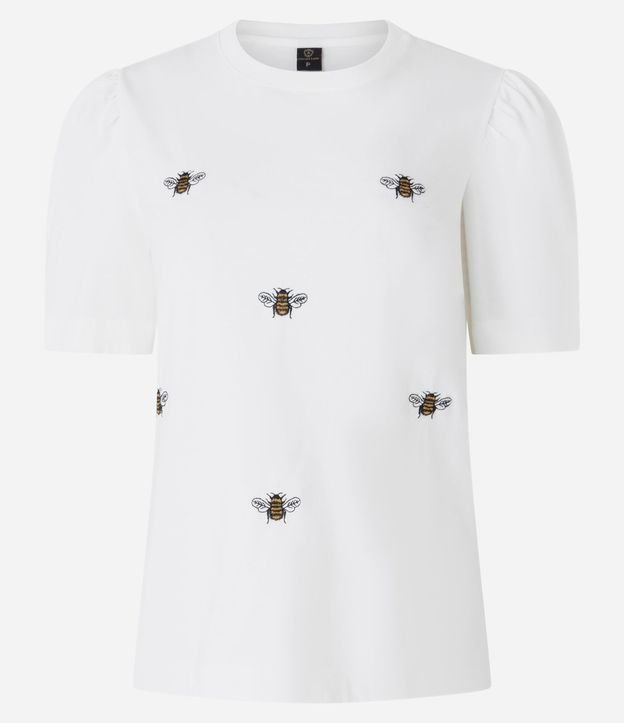 Blusa en Algodón con Manga Abullonada y Abejas Bordadas 5