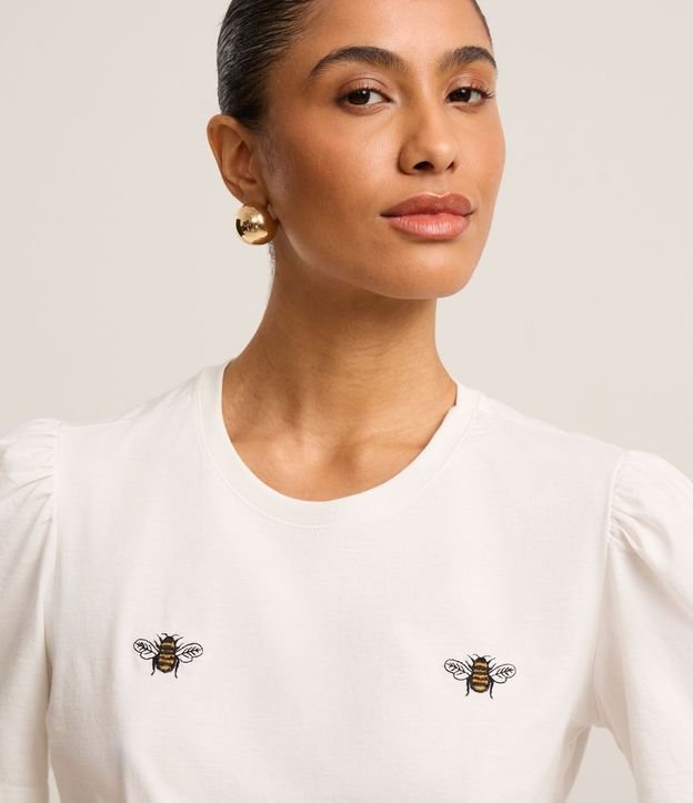 Blusa en Algodón con Manga Abullonada y Abejas Bordadas 4