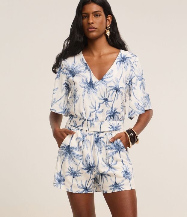 Short en Viscolino con Cintura Elástica y Estampa Palmeras 3