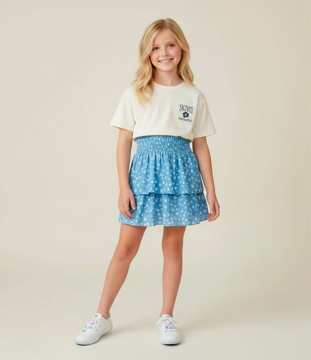 Pollera Infantil con Volados y Estampa Floral - Talle 5 a 14 años
