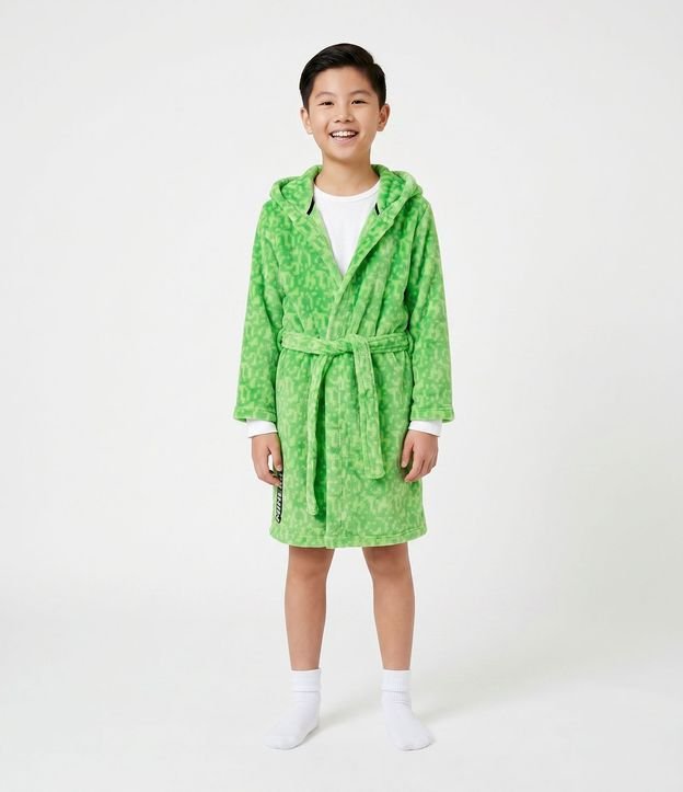 Bata de Baño Infantil con Estampado Minecraft y Capucha interactivo - Talle 5 a 16 años